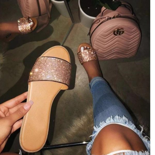 slippers women's rhinestone flat sandals ladies shoes female round toe bling luxury sandalias mujer beach, Black
slippers women's rhinestone flat sandals ladies shoes female round toe bling luxury sandalias mujer beach, Black