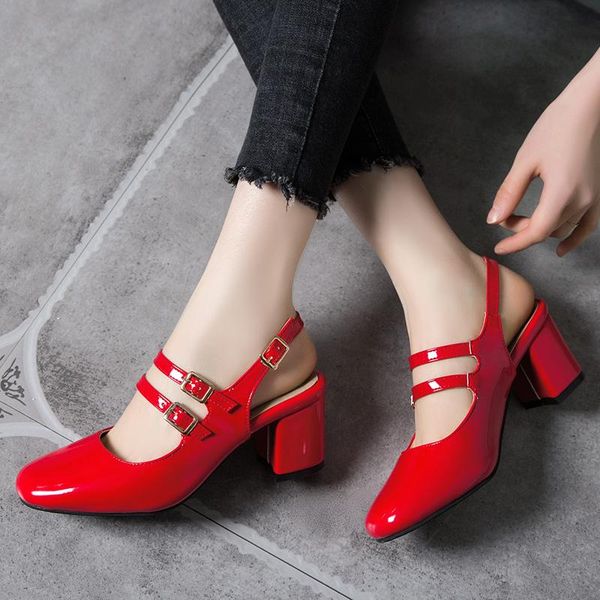 dress shoes women fashion square toe block thick high heel pumps retro slingbacks buckle strap patent leather mary janes, Black
dress shoes women fashion square toe block thick high heel pumps retro slingbacks buckle strap patent leather mary janes, Black