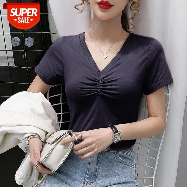 2021 summer cotton t-shirt women tee shirt femme fashion shirring folds v neck casual female t shirt knitted women's shirt #jq3v, White
2021 summer cotton t-shirt women tee shirt femme fashion shirring folds v neck casual female t shirt knitted women's shirt #jq3v, White