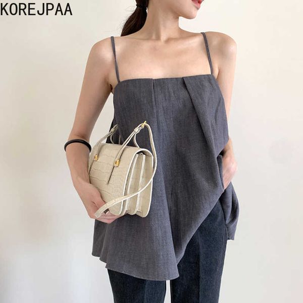 korejpaa women vest summer french temperament slim leaking collarbone loose pleated design solid color camisole vests 210526, White
korejpaa women vest summer french temperament slim leaking collarbone loose pleated design solid color camisole vests 210526, White