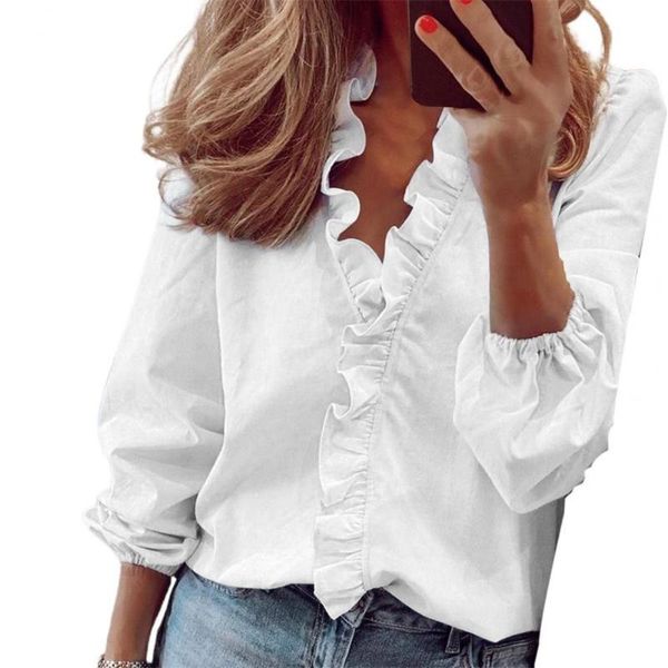 women's blouses & shirts summer ladies fashion solid color loose blouse ruffle stitching v neck lantern long sleeve female casual, White
women's blouses & shirts summer ladies fashion solid color loose blouse ruffle stitching v neck lantern long sleeve female casual, White