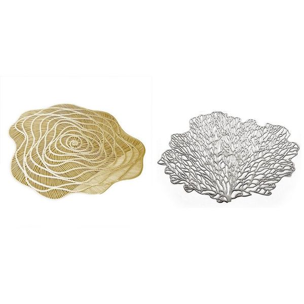 mats & pads round dining table placemat 6-piece set metal cutout flower-shaped mat