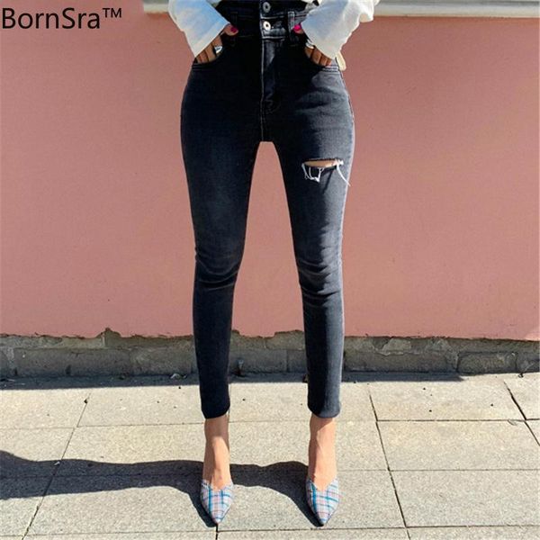 bornsra 2021 spring autumn two buttons women ripped trousers high waist slim pencil jeans female denim stretch long pants women's, Blue
bornsra 2021 spring autumn two buttons women ripped trousers high waist slim pencil jeans female denim stretch long pants women's, Blue
