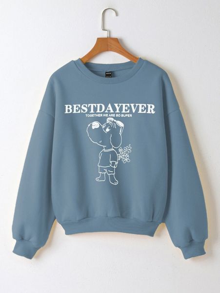 drop shoulder cartoon & slogan graphic pullover t9fq#, White;black
drop shoulder cartoon & slogan graphic pullover t9fq#, White;black