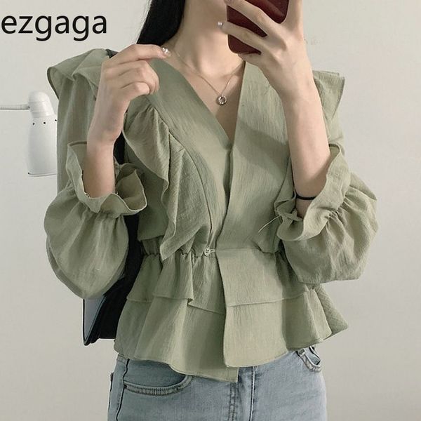 ezgaga women blouse korean chic sweet solid v-neck ruffled long sleeve slim waist tender crop fashion shirts elegant 210430, White
ezgaga women blouse korean chic sweet solid v-neck ruffled long sleeve slim waist tender crop fashion shirts elegant 210430, White