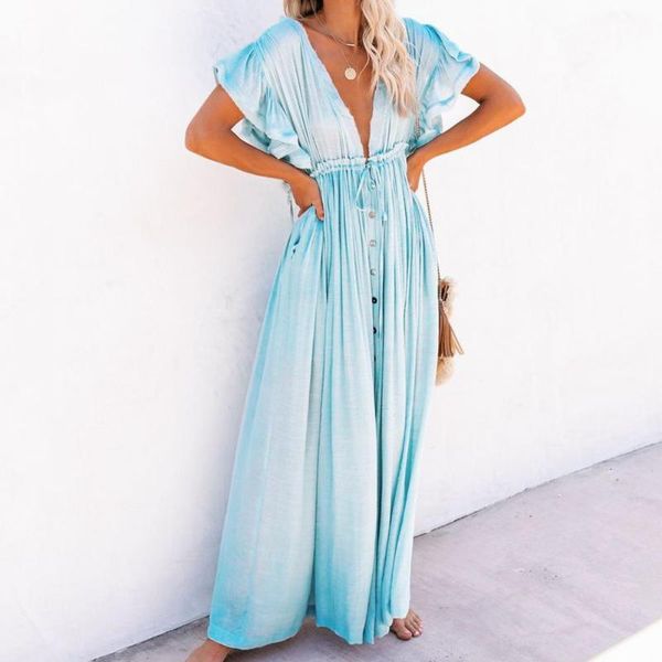 casual dresses ruffle short sleeve deep v neck drawstring long bikini cover up sunscreen dress beachwear for beach, Black;gray
casual dresses ruffle short sleeve deep v neck drawstring long bikini cover up sunscreen dress beachwear for beach, Black;gray