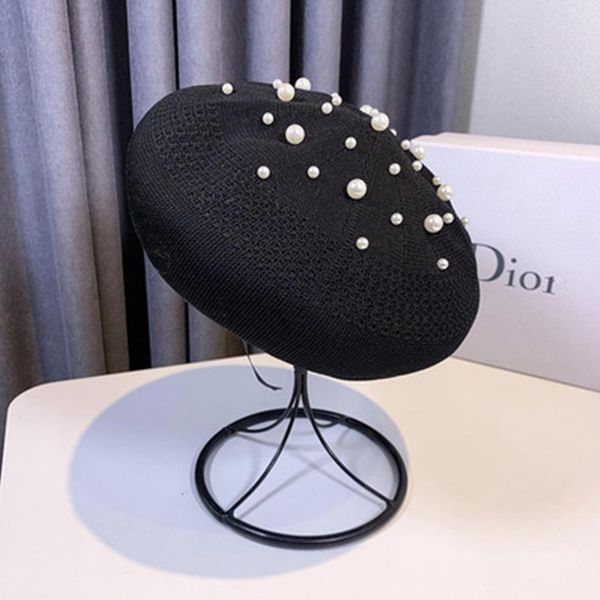 berets hat for women spring and summer breathable knitted pearl beret french british retro western style painter beanie, Blue;gray
berets hat for women spring and summer breathable knitted pearl beret french british retro western style painter beanie, Blue;gray