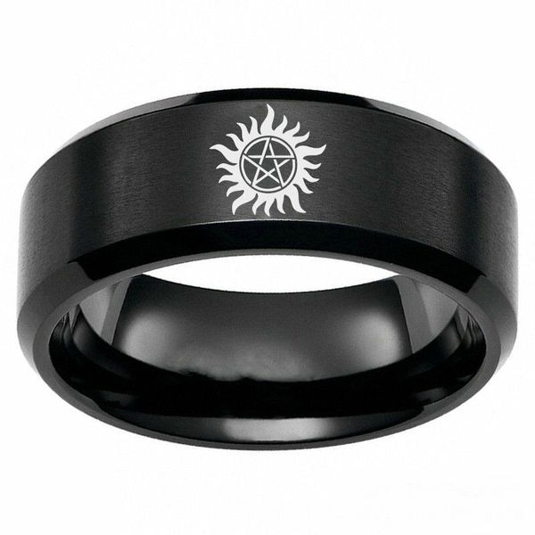 8mm supernatural logo stainless steel black ring men's band jewelry size 6-13, Silver
8mm supernatural logo stainless steel black ring men's band jewelry size 6-13, Silver