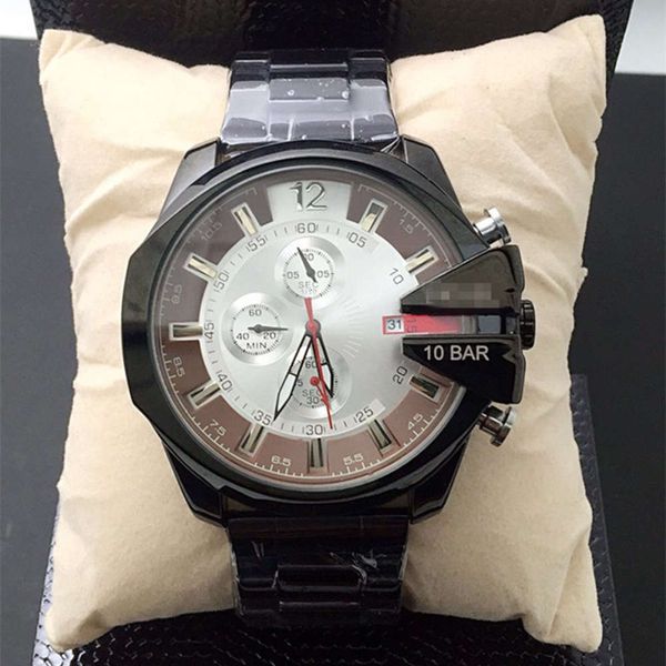 watch men's leisure multi function big movement running second quartz steel band, Slivery;brown