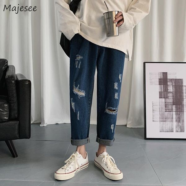 men's jeans denim men hole frayed ankle length spring summer bottoms male irregular loose straight all-match students korean style ins, Blue
men's jeans denim men hole frayed ankle length spring summer bottoms male irregular loose straight all-match students korean style ins, Blue