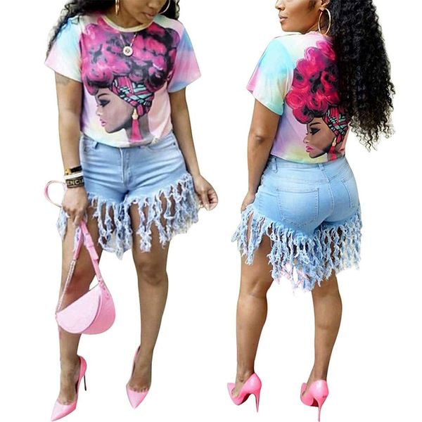 2021 new 2019 fashion women's jeans bag hip tassel denim straight shorts, White
