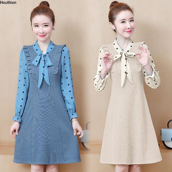 casual dresses chiffon loose plus size women's mid-length dress fashion long sleeve polka dot stitching bow autumn houthion, Black;gray
casual dresses chiffon loose plus size women's mid-length dress fashion long sleeve polka dot stitching bow autumn houthion, Black;gray