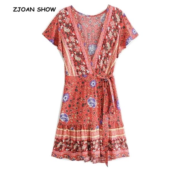 women bohemian cross v neck floral print wrap dress red lacing up waist split slim fit short dresses femme vestidos 210429, Black;gray
women bohemian cross v neck floral print wrap dress red lacing up waist split slim fit short dresses femme vestidos 210429, Black;gray