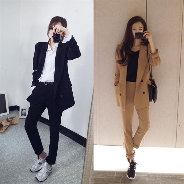 women's suits & blazers woman lady suit office female 2021 style fashion solid color slim business uniform two-piece, White;black
women's suits & blazers woman lady suit office female 2021 style fashion solid color slim business uniform two-piece, White;black