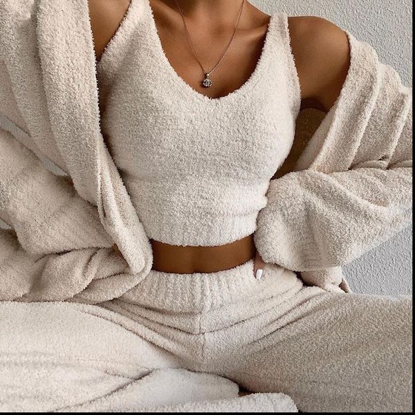plush fluffy sleeveless women tracksuits crop wide leg pants trousers two pieces outfits matching sets casual sweatshirts, Gray
plush fluffy sleeveless women tracksuits crop wide leg pants trousers two pieces outfits matching sets casual sweatshirts, Gray