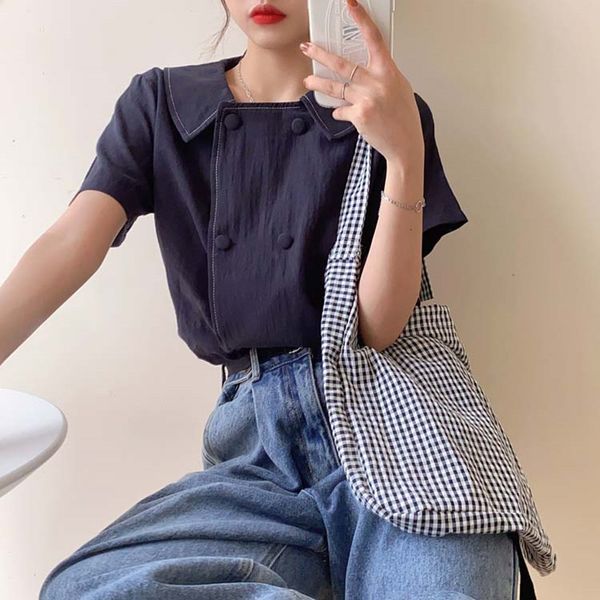 2 colors femme womens 2021 summer korean style turn down collar short sleeve shirt women blouses (f3989), White
2 colors femme womens 2021 summer korean style turn down collar short sleeve shirt women blouses (f3989), White