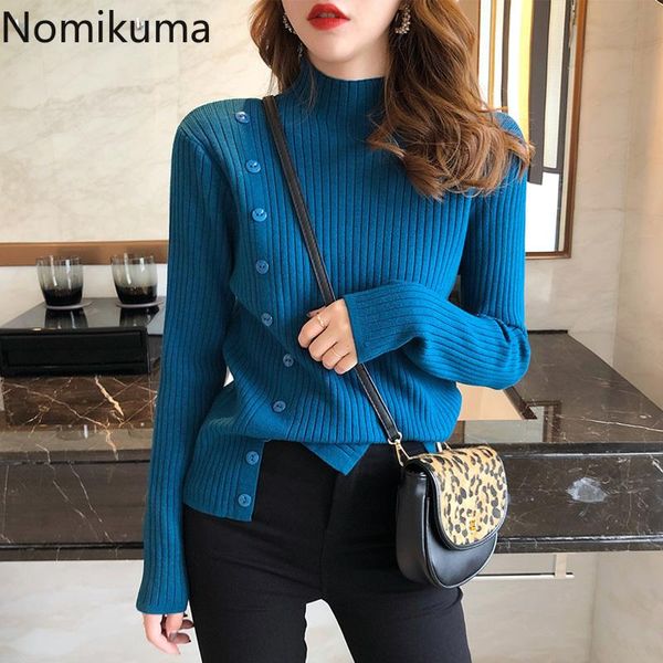 women's sweaters nomikuma half turtleneck long sleeve pullover jumpers solid color side single breasted slim women korean style 3b569, White;black
women's sweaters nomikuma half turtleneck long sleeve pullover jumpers solid color side single breasted slim women korean style 3b569, White;black