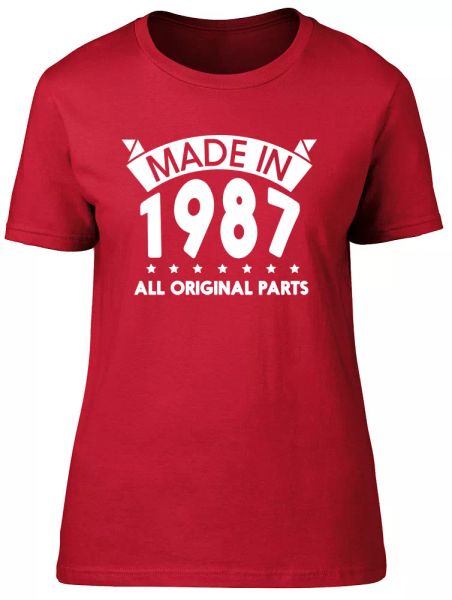 made in 1987, all original parts birthday womens ladies short sleeve t-shirt, White;black
made in 1987, all original parts birthday womens ladies short sleeve t-shirt, White;black