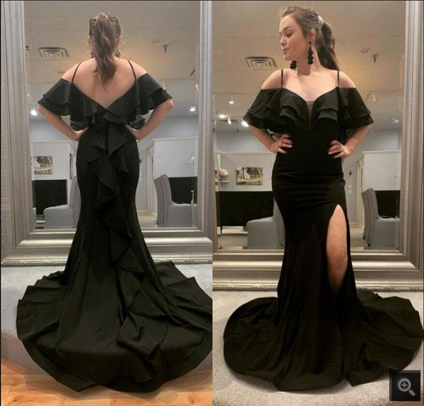 vestido de festa 2021 black satin mermaid prom dresses spaghetti straps v neckline ruffled court train long party dress open back elegant ev
vestido de festa 2021 black satin mermaid prom dresses spaghetti straps v neckline ruffled court train long party dress open back elegant ev