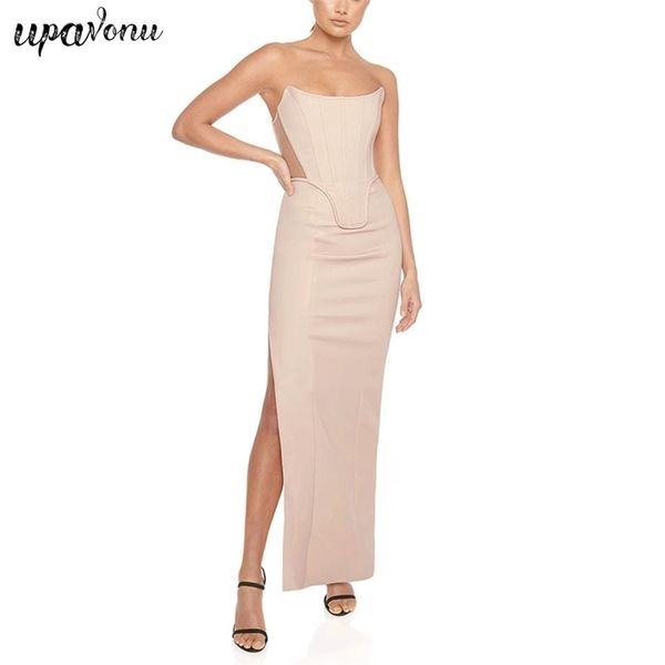 women's sleeveless long bandage dress beige mesh strapless split bodycon club evening party dresses 210524, Black;gray
women's sleeveless long bandage dress beige mesh strapless split bodycon club evening party dresses 210524, Black;gray