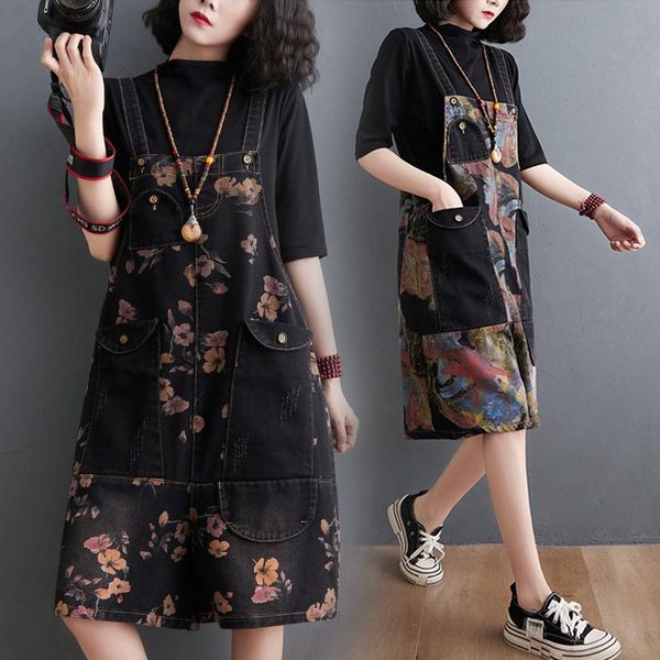 women's jeans women loose flower printed bib overalls summer stitched rompers shorts with big pocket, Blue
women's jeans women loose flower printed bib overalls summer stitched rompers shorts with big pocket, Blue