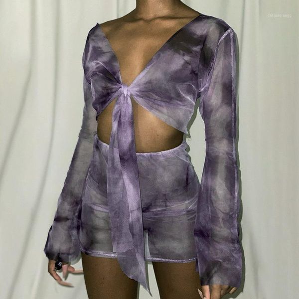 women's tracksuits seasons tie dye women mesh two piece set sheer flare long sleeve crop bow bandage mini skirt bodycon club assu81, Gray
women's tracksuits seasons tie dye women mesh two piece set sheer flare long sleeve crop bow bandage mini skirt bodycon club assu81, Gray