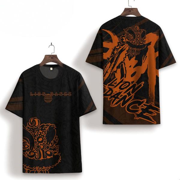 men's t-shirts summer 2021 thin ice silk short-sleeved black t - shirt lion dance 3d printing large size round neck all-match fashion t, White;black