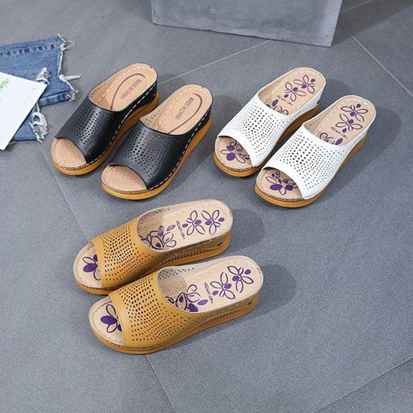 dress shoes summer hollow slippers rome cool sandals wedges outdoor casual beach wear-resistant increases women, Black