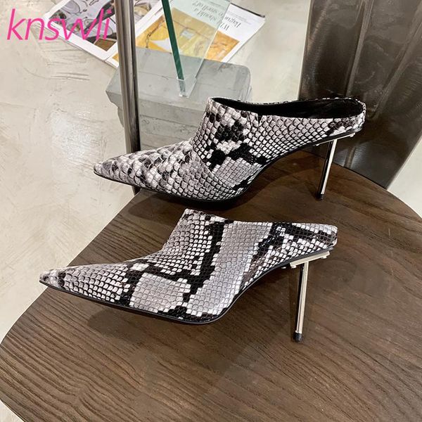 slippers metal thin heels women snake pattern leather mules shoes pointed toe high summer party dress woman, Black
slippers metal thin heels women snake pattern leather mules shoes pointed toe high summer party dress woman, Black
