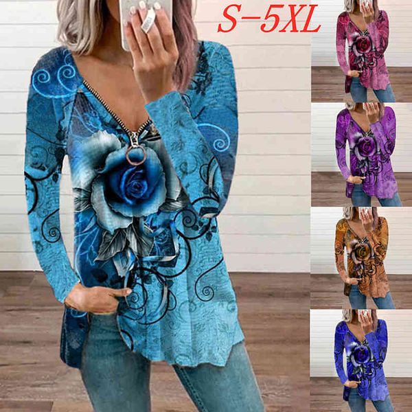 women ladies fashion v-neck rose print long sleeve casual loose elegant ladies shirt streetwear, White
women ladies fashion v-neck rose print long sleeve casual loose elegant ladies shirt streetwear, White