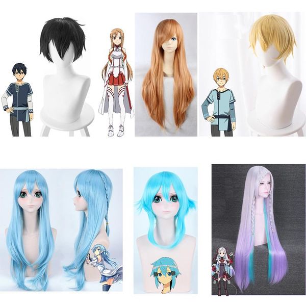 party masks sword art online yuuki asuna wigs alicization kirito cosplay wig eugeo asada shino heat resistant synthetic hair + cap