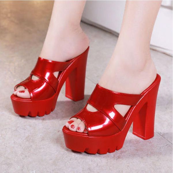 slippers women ladies summer pumps woman square high heels female fashion open toe shoes casual 2021, Black