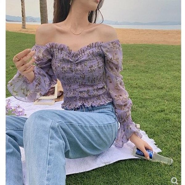 women's t-shirt one-shoulder floral blouse women 2021 bubble long-sleeved sweet style summer pattern aesthetic clothes, White
women's t-shirt one-shoulder floral blouse women 2021 bubble long-sleeved sweet style summer pattern aesthetic clothes, White