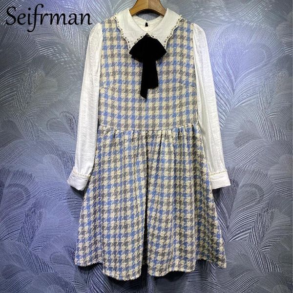 casual dresses seifrmann autumn women fashion designer party mini dress lantern sleeve crystal beading high waist a-line vestidos 2021, Black;gray
casual dresses seifrmann autumn women fashion designer party mini dress lantern sleeve crystal beading high waist a-line vestidos 2021, Black;gray