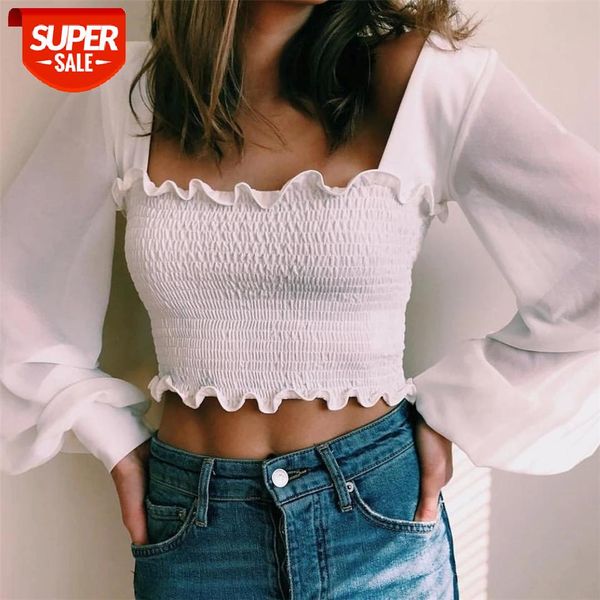 women's elegant temperament blouse solid color see through long lantern sleeve square collar slim ladies fashion wild blouse #5u2i, White
women's elegant temperament blouse solid color see through long lantern sleeve square collar slim ladies fashion wild blouse #5u2i, White