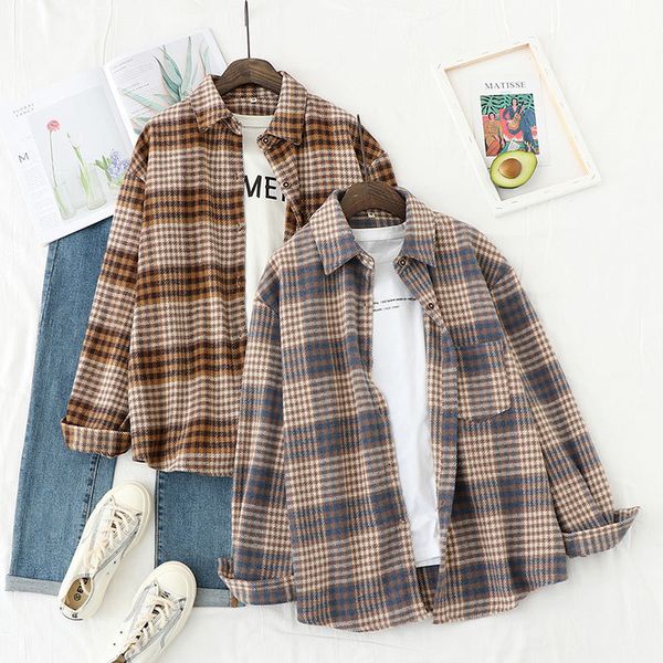 women's knits & tees plaid wool warm shirt oversize long sleeve single breasted female shirts winter spring korean fashion ladies, White
women's knits & tees plaid wool warm shirt oversize long sleeve single breasted female shirts winter spring korean fashion ladies, White