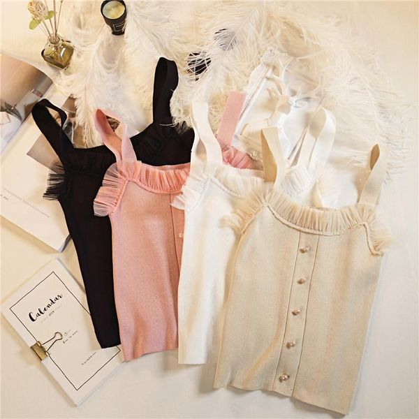 women's tanks & camis lucyever slim women fashion mesh ruffles knitted ladies button solid pink white off shoulder girls short top
women's tanks & camis lucyever slim women fashion mesh ruffles knitted ladies button solid pink white off shoulder girls short top