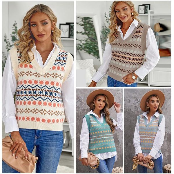 women's sweaters autumn winter casual loose sweater vest fashion pattern trendy v-neck ladies pullover women jacket, White;black
women's sweaters autumn winter casual loose sweater vest fashion pattern trendy v-neck ladies pullover women jacket, White;black