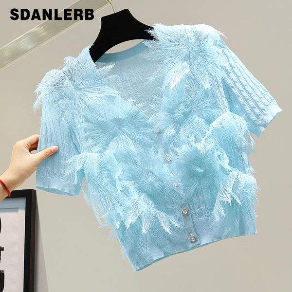 women's t-shirt short sleeve ladies lace stitching high waist cardigan 2021 summer knitted shirt slim plain ice silk sweater, White
women's t-shirt short sleeve ladies lace stitching high waist cardigan 2021 summer knitted shirt slim plain ice silk sweater, White