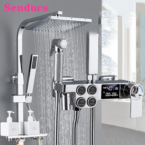 chrome digital shower set senducs solid brass bathtub mixer faucet rainfall head square thermostatic bathroom sets
chrome digital shower set senducs solid brass bathtub mixer faucet rainfall head square thermostatic bathroom sets