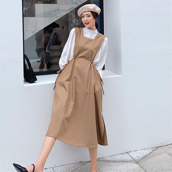 casual dresses south korea autumn elegant slimming drawstring waist sense of design by age suspender strap dress shirt two-piece women', Black;gray
casual dresses south korea autumn elegant slimming drawstring waist sense of design by age suspender strap dress shirt two-piece women', Black;gray