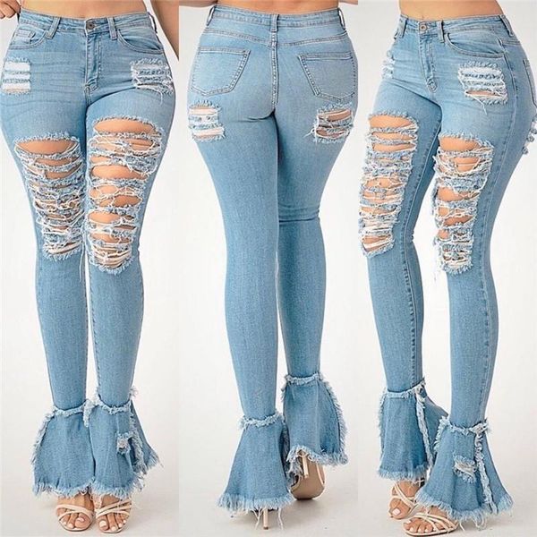 women hole flared jeans 2021 high waisted pants fashion stretch skinny ripped denim bell bottom trousers for women's, Blue
women hole flared jeans 2021 high waisted pants fashion stretch skinny ripped denim bell bottom trousers for women's, Blue