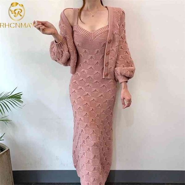 chic knitted single-breasted lantern sleeve cardigan sweater coat v neck sleeveless spaghetti strap dress 2 piece set 210520, White
chic knitted single-breasted lantern sleeve cardigan sweater coat v neck sleeveless spaghetti strap dress 2 piece set 210520, White