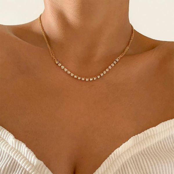 chokers shixin shiny rhinestone short choker necklace for women crystal chains splicing thin chain on neck fashion jewelry 2021, Golden;silver 
chokers shixin shiny rhinestone short choker necklace for women crystal chains splicing thin chain on neck fashion jewelry 2021, Golden;silver