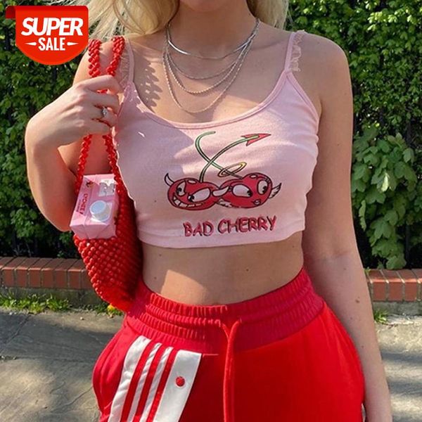 women summer spaghetti strap ruffles crop pink cartoon bad cherry print camisole cute backless slim sling vest streetwe #ae9a, White
women summer spaghetti strap ruffles crop pink cartoon bad cherry print camisole cute backless slim sling vest streetwe #ae9a, White