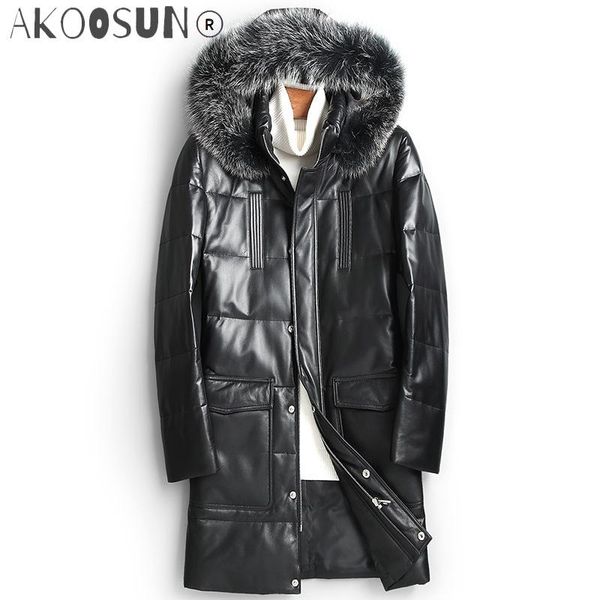 men's leather & faux akoosun genuine down jacket long winter sheepskin coat fur collar real men 81x17317 kj2427, Black
men's leather & faux akoosun genuine down jacket long winter sheepskin coat fur collar real men 81x17317 kj2427, Black