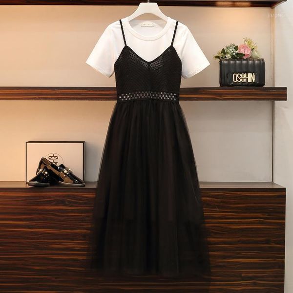 plus size tracksuits women's suits summer sweet white t-shirt blouse short black strap mesh dress set elegant ladies two piece outfits
plus size tracksuits women's suits summer sweet white t-shirt blouse short black strap mesh dress set elegant ladies two piece outfits