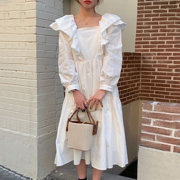 spring female loose casual square collar solid color long sleeve minimalist white ruffles dress 8y871 210510, Black;gray
spring female loose casual square collar solid color long sleeve minimalist white ruffles dress 8y871 210510, Black;gray