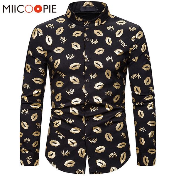 2020 designer shirt for men gold bronzing kiss lip printed slim fit hombre social long sleeve party men luxury clothing, White;black
2020 designer shirt for men gold bronzing kiss lip printed slim fit hombre social long sleeve party men luxury clothing, White;black