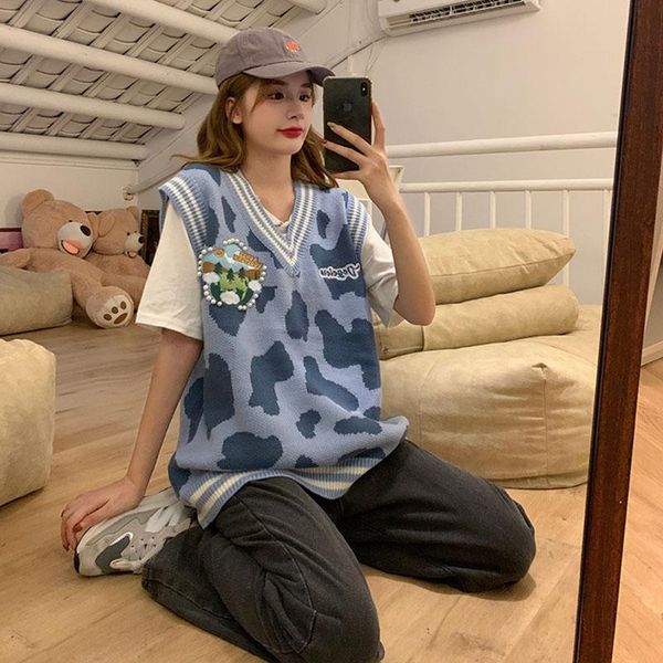 women's knits & tees autumn harajuku cow print v-neck knit vest woman spring student streetwear fashion casual pullover female korean s, White
women's knits & tees autumn harajuku cow print v-neck knit vest woman spring student streetwear fashion casual pullover female korean s, White